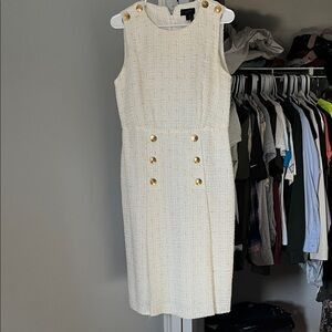 Donna Karan Cream Mini Dress with Gold Buttons